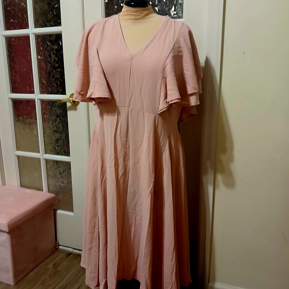 Elegant Pink Flutter Sleeve Dress